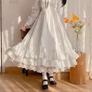 스커트 겨울 보온 치마 레트로 복고풍 엔틱 프렌치 스타일 A라인 레이스 듀얼 레이어 헵번 여성 롱 원피스