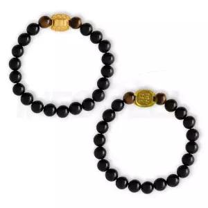 금복화 오닉스 건강팔찌 남성 여성 오닉스 호안석 원석 금 거북 거북이 장식 밴드형 염주 건강 팔찌 2세트