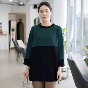 엄마옷 배색 스티치 롱 블라우스 1GHJ23961 중년여성 마담 60 70대  빅사이즈 할머니