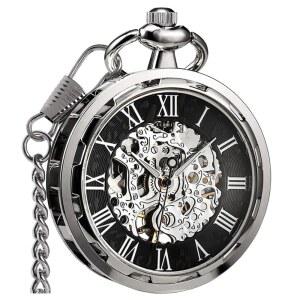 남성 및 여성용 체인 스켈레톤 핸드 윈드 기계식 포켓 워치가 포함된 VIGROOS 클래식 스팀펑크 워치