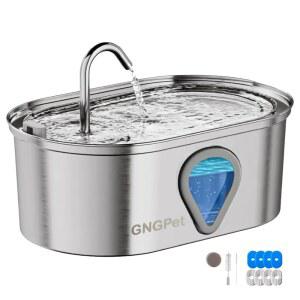 GNGPet 스테인리스 스틸 고양이 분수 5L 118온스 자동 반려동물 정수기 LED 조명 조용한 펌프 4개의 교체 필터 청소 브러시 포함 고양이와 작은 개를 위한 제품입니다