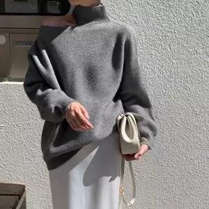 여자 언발란스 오픈 숄더 목티 폴라 긴팔 니트 (KYR-WFGONVC)