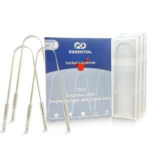 여행 케이스가 있는 성인용 QD 필수 금속 혀 스크레이퍼 - 3팩, 여행 케이스가 있는 성인용 혀 클리너, 구취, 일상 위생, 구강 관리를 위한 100% 스테인리스 스틸 혀 스크레이퍼