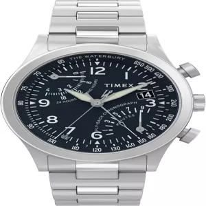Timex 남성 워터베리 크로노그래프 42mm 시계 - 스테인리스 스틸 브레이슬릿 블랙 다이얼 케이스