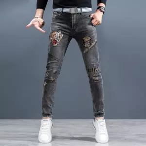 남성청바지 봄가을 자수 스키니 캐주얼 데님 팬츠 심쿵