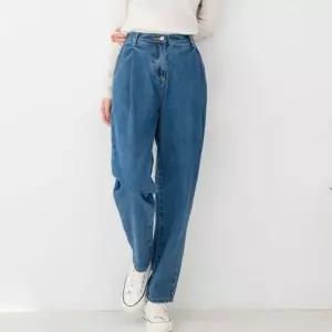 [하프클럽/]넓은 통 오버핏 허리 뒷밴딩 데일리 여자 진청 청바지