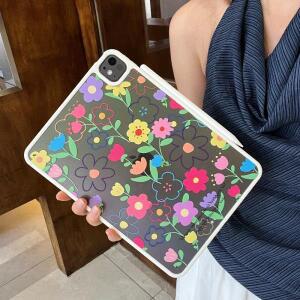 패션 플라워 케이스 아이패드 에어 6 7 11인치 프로 2024 10 11세대 4 5 미니 아크릴 하드 커버