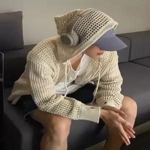 남성 여름니트 스웨터 긴팔 니트집업 간절기 후드집업