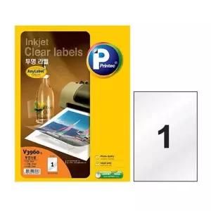 [셀러에이드]라벨지 투명 V3960 A4 전면 5매 프린텍