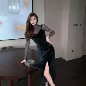 여성용 망사 블링블링 롱원피스 상의+나시 정장세트 파티 생일패션 세트 원템4