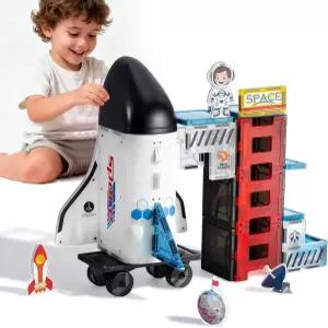 브이로그틱 스페이스 테마 마그네틱 타일 빌딩 세트 로켓선 디자인의 30피스 건설 장난감 어린이용 교육용