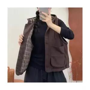 헐크 여성 여친 베스트 캐주얼 후드 조끼 겨울 빅 포켓 기모 빈티지 체크 배색 상의 트렌드 KKE4