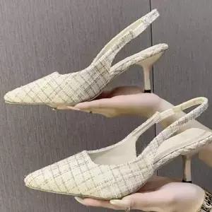 여성 데님 롱스커트 하의 매치에 좋은 체크 펌프스힐 WFJXJKA