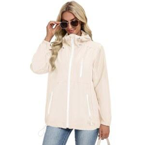 아보그 경량 레인 재킷 후드 포장 레인코트 가능한 여성용 윈드브레이커 M 방수 베이지 포함