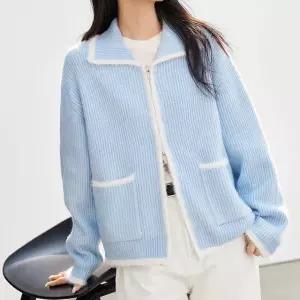 [블랙퀸][블랙퀸] 퍼카라 지퍼 니트가디건 blk004404