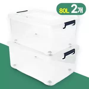 [신연]2개 80L 대형 튼튼한 리빙박스 투명 수납정리함 플라스틱 투명리빙박스 옷정리함 수납함