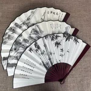 60cm 부채 고급 수묵화 접이식 실크 전통 대형