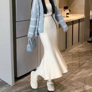 고품질 봄 나들이 데이트 머메이드 핏 밴딩 니트 롱 스커트 (WFKHEDT)