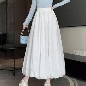 봄 데이트 룩 흰 치마 여성 밴딩 롱 스커트 벌룬 코디 (WFKHEDU)