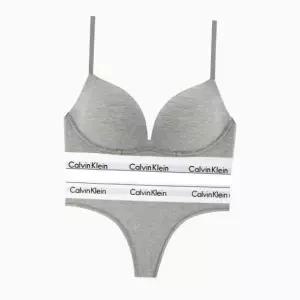 [Calvin Klein]UNDERWEAR CK 여성 모던 코튼 AF 플런지 푸쉬업 브라티팬티 세트 QF7623F3786 GREY 698343