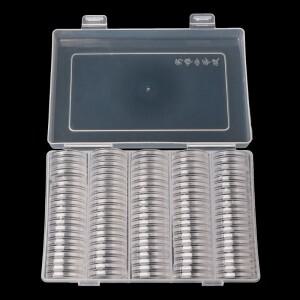 100 동전 거치대 캡슐  원형 상자  플라스틱 수집품 보관 정리함  27mm