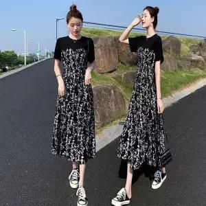 [하프클럽/셀러허브_여성트랜드패션]하이웨이스트 반팔 플라워 롱 원피스