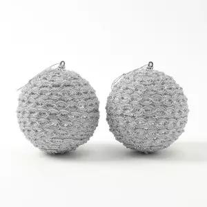 글리터 장식볼 화이트베일 2개 10cm 반짝이볼성탄절 트리꾸미기 소품 크리스마스 오너먼트 파티용품