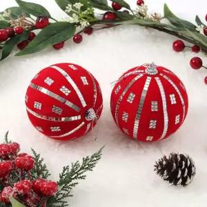 글리터 장식볼 실버스톤 2개 10cm 소품성탄절 트리꾸미기 크리스마스 오너먼트 파티용품