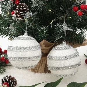 Jdt 실버화이트 장식볼 2p 10cm 더블라인트리악세사리 액세서리 소품 트리볼 크리스마스