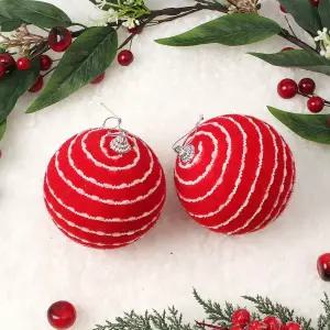 패브릭 장식볼 비즈라인 2개 10cm 코튼볼성탄절 트리꾸미기 소품 크리스마스 오너먼트 파티용품