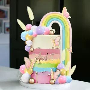 결혼식 생일 선물로 레인보우 케이크 토퍼 볼 장식 보호 (컬러풀 2)