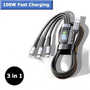 3In 1 100w 투명 고속 충전 케이블 라이트닝 타입 C 마이크로 USB For Iphone Samsung Huawei Xiaomi 태블