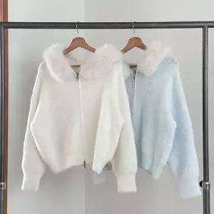 [하프클럽/옷자락]여성용 헤어리 후드 집업 가디건 투웨이 니트 자켓