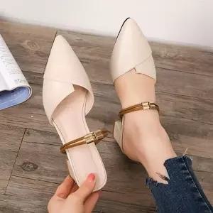 레더 통굽 스트랩 미들힐 뮬 블로퍼-WFI41AL