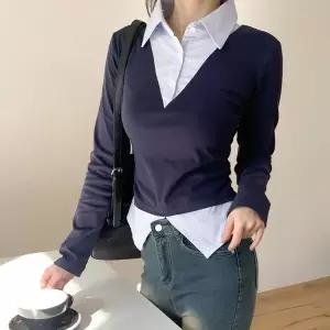 [하프클럽/]여자 롱슬리브 코디 V넥 모임룩 카라 티셔츠