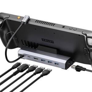 JSAUX 업그레이드된 도킹 스테이션 4K@120Hz, 스팀 덱 OLED /ROG 앨리 X /레전 고 (S) /MSI 클로, 6-in-1 도크 및 HDMI 2.1, 기가비트 이더넷, USB 3.0 3개, LCD-HB0603용 100W 충전