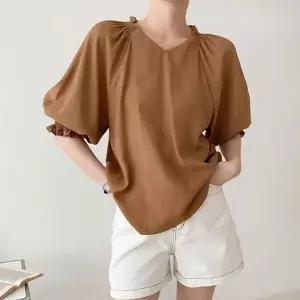 벌룬블라우스 브이넥 아방 반팔티셔츠 팔뚝커버