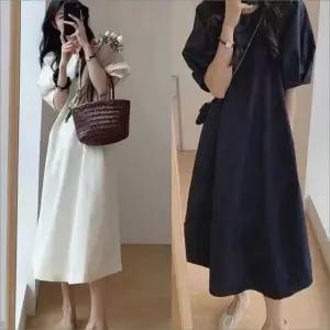 여자 데일리 5컬러 하객룩 퍼프소매 반팔 롱원피스 꾸안꾸 여름