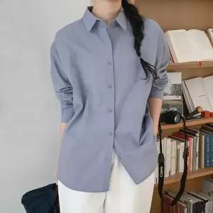 여성 심플 면 무지 박시 롱 셔츠 긴팔 코튼 카라 남방 -WNB0089- 봄 가을