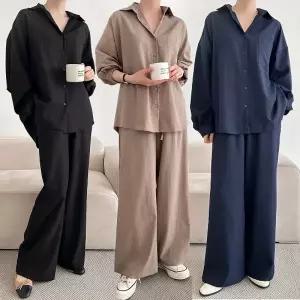여성 셔츠 와이드팬츠 세트 투피스 셋업 -WPST0456- 봄 가을