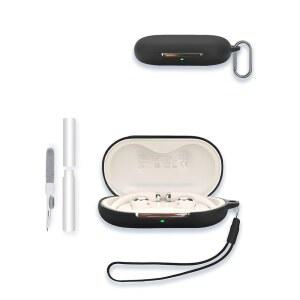 QCY 크로스키 R70 오픈이어 무선 헤드폰, WUNIAK 소프트 실리콘 보호 휴대용 스크래치 충격 방지 쉘, 클리너 키트 및 카라비너, 랜야드 블랙용 케이스