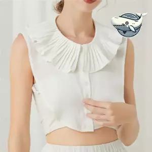 여름 경량 레이어드 블라우스 소프트 쉬폰 이너 페이크카라 넥케이프 레이스카라