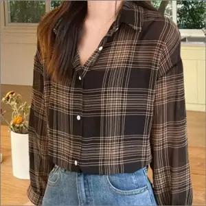 체크셔츠 잔체크 상의 시스루 얇은 쉬폰 간절기 여자 남방