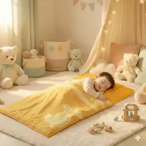 테디베어 정품 어린이집 올인원 낮잠이불 세트 오렌지 가방 포함 365일 사계절용 KC 인증 분리세탁 가능 최