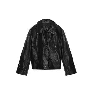 [르샵]와펜 장식 카라 레더 자켓 택가격 199000원 _P416022423