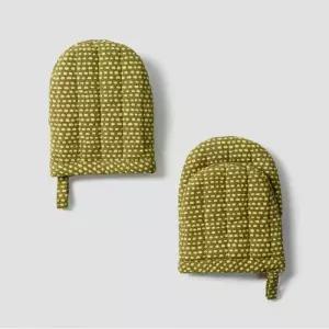 자주 미니 주방장갑 오븐용 손작은사람 요리도구 2개 카키