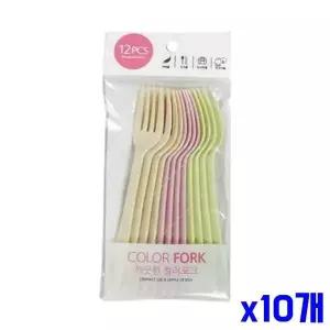 피크닉 소풍용 일회용 컬러포크 12P x10개 도시락포크