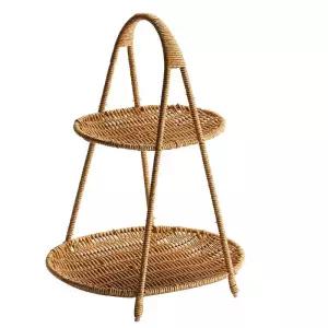 라탄 3단 트레이 디저트 플레이트 간식 쟁반 과일