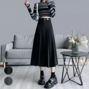 [써니 패션] 가을 겨울 모직 플리츠 롱 스커트  치마