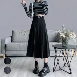 [써니 패션] 가을 겨울 모직 플리츠 롱 스커트 치마